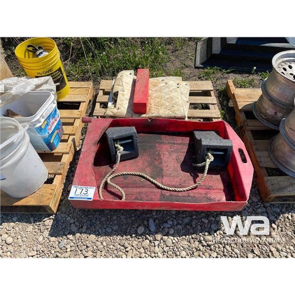 OIL CHANGE PAN, WHEEL CHOCKS, WEATHER FRONT