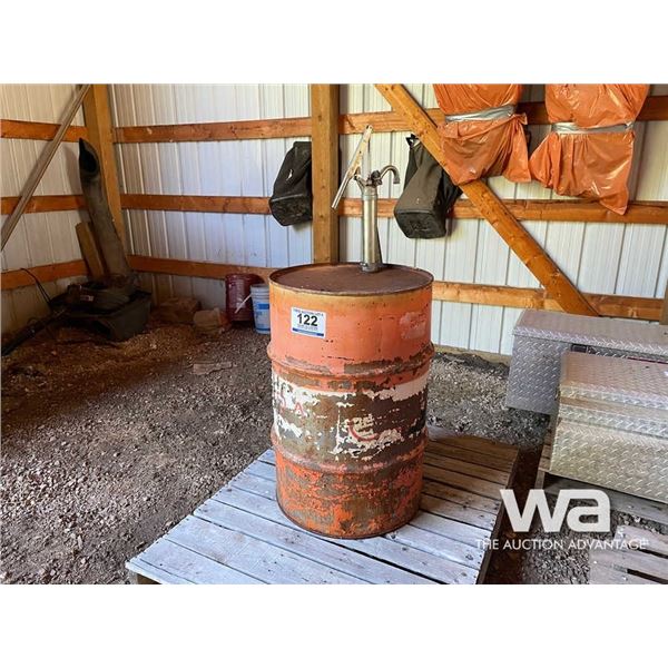 METAL DRUM & PUMP W/ 20 GAL ANTI FREEZE