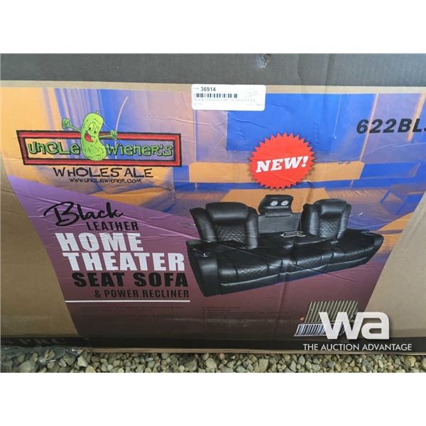 BLACK LEATHER HOME THEATER SOFA & POWER RECLINER