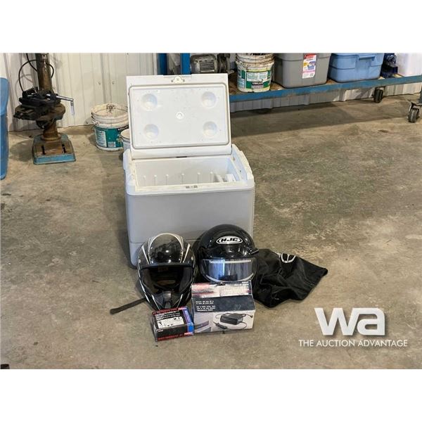 (2) ATV HELMETS & 12V. COOLER