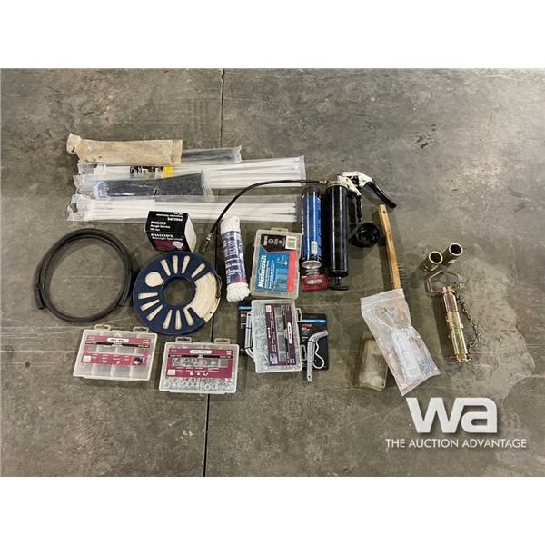 NUTS, WASHERS, ZIP TIES, HITCH PIN, GREASE GUN