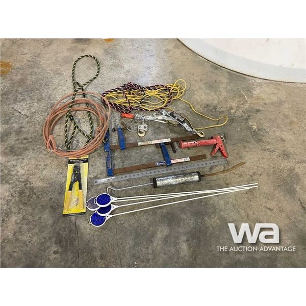 WOOD CLAMPS, COME-ALONG, ROPES