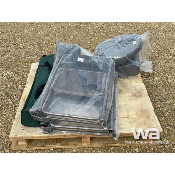 BOAT SEAT & (3) CAMP CHAIRS W/ CUP HOLDERS