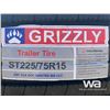 Image 5 : (4) GRIZZLY ST225/75R15 TRAILER TIRES & RIMS