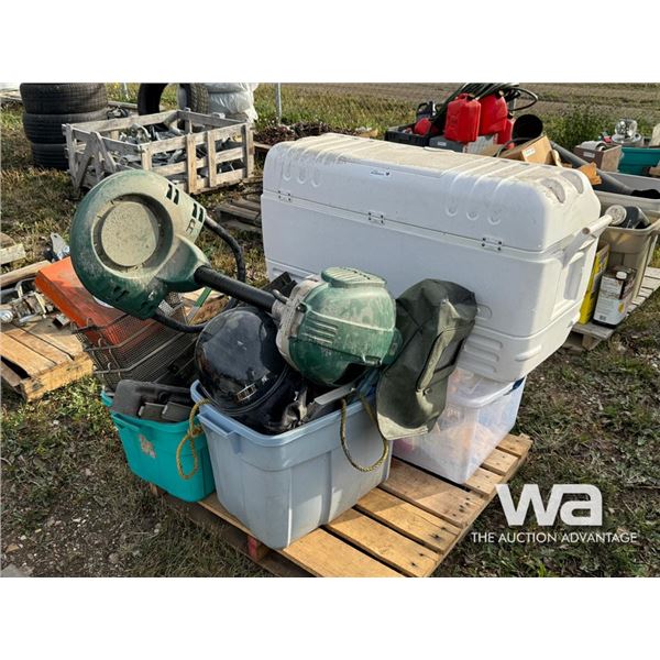 COOLER W/ MISC CAMPING ACCESSORIES