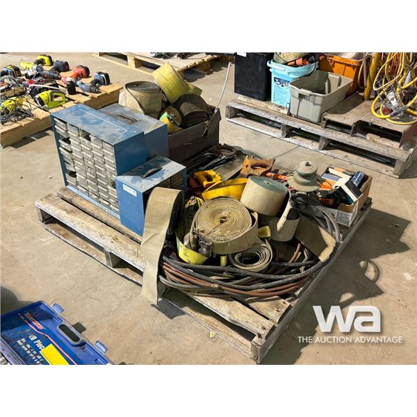 STORAGE BINS, STRAPS, MISC. SHOP TOOLS