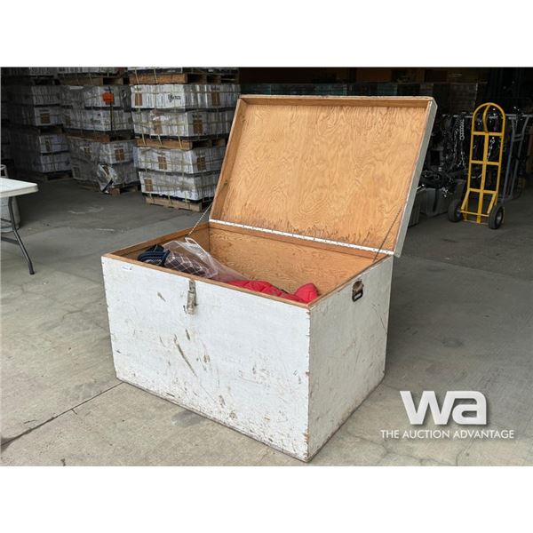 STORAGE BOX OF MISC. HORSE ACCESSORIES, BLANKETS