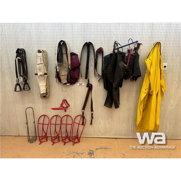 CHAPS, HORSE TACK, CINCHES, STIRRUPS
