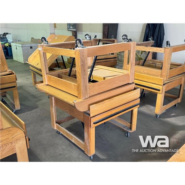 (2) WOODEN DISPLAY STANDS ON WHEELS