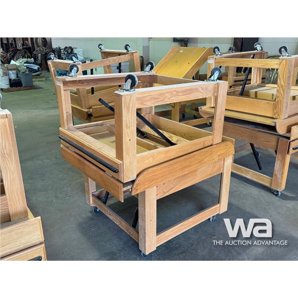 (2) WOODEN DISPLAY STANDS ON WHEELS