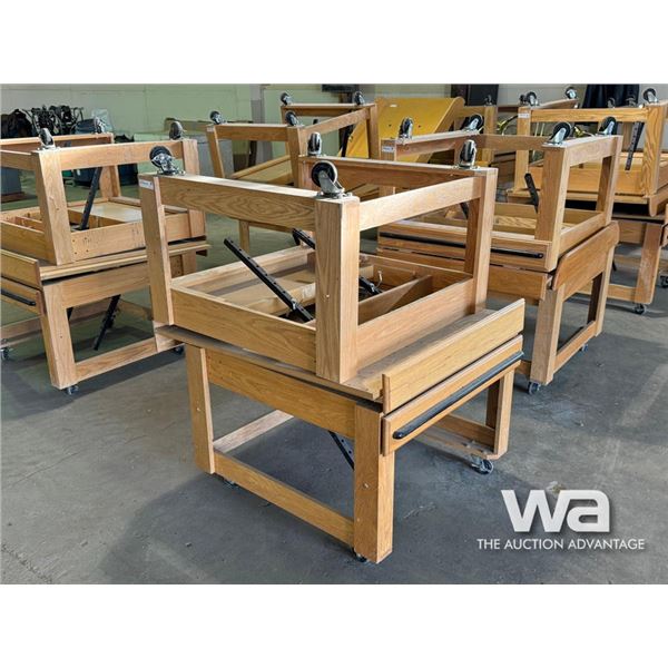 (2) WOODEN DISPLAY STANDS ON WHEELS