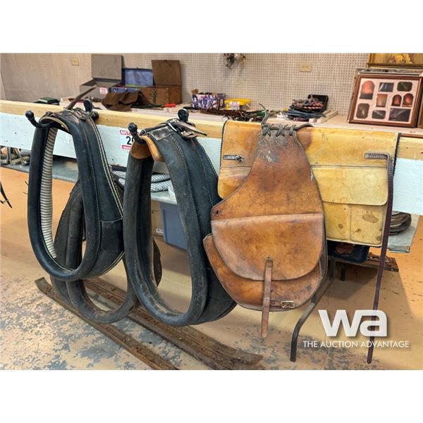 (3) HORSE COLLARS, (2) SADDLES BAGS