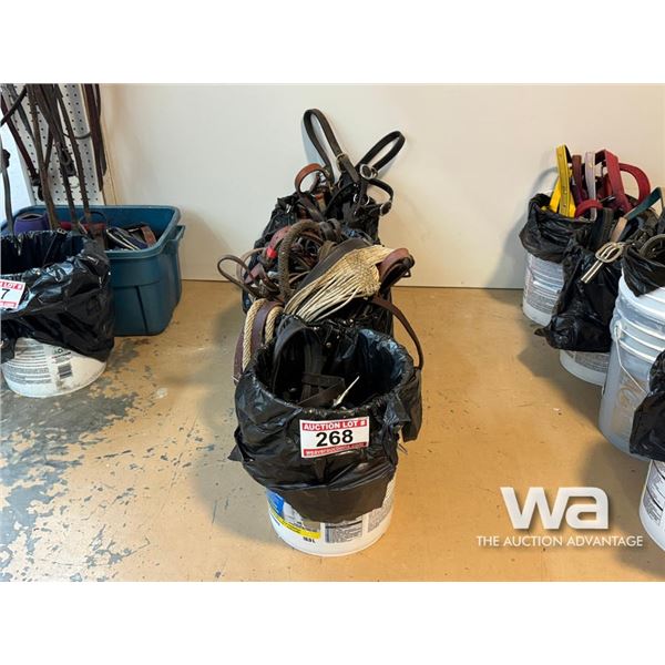 (4) PAILS OF HORSE TACK