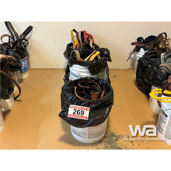 (4) PAILS OF HORSE TACK