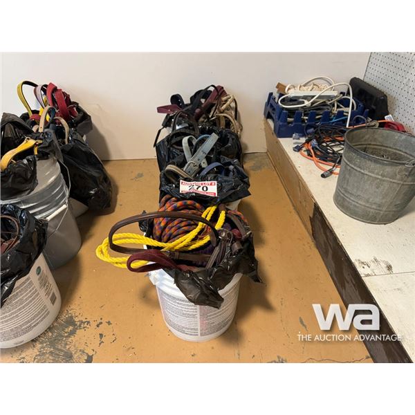 (4) PAILS OF HORSE TACK