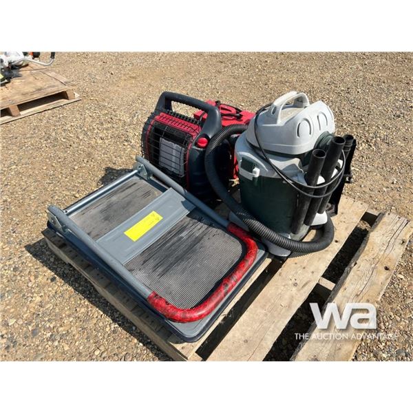 (2) SHOP HEATERS, VACUUM, STEP STOOL