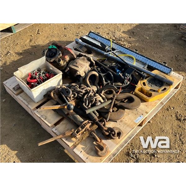 LARGE HOOKS, SHACKLES, PUMPS, RATCHET BOOMERS
