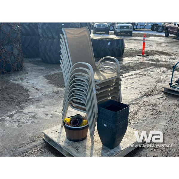 OUTSIDE CHAIRS, PLANTERS