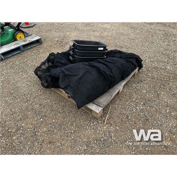 (3) BLACK RUBBER MADE BINS, BLACK CLOTH WRAP