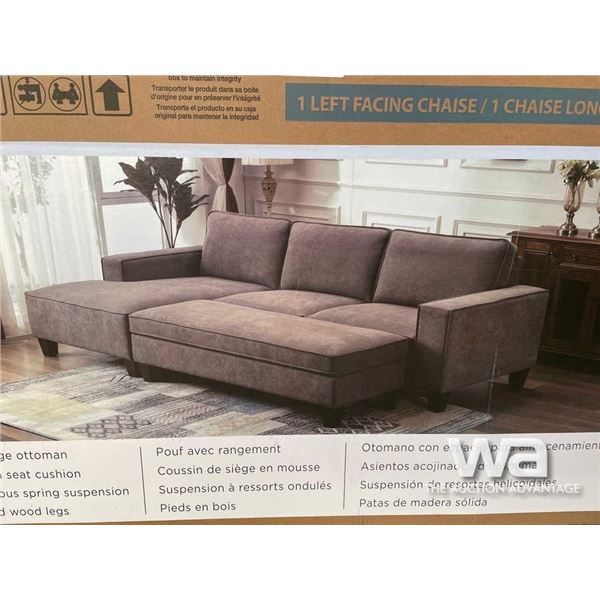 (UN-USED) FABRIC SECTIONAL W/ STORAGE OTTOMAN