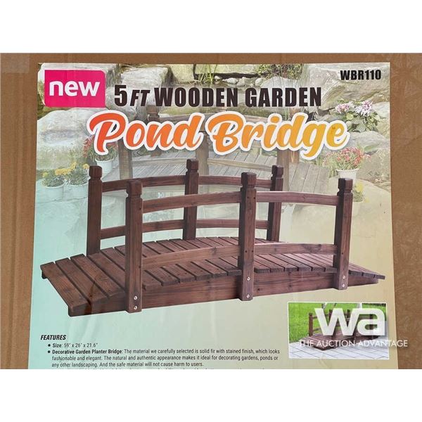 (UN-USED) 5 FT. WOODEN GARDEN POND BRIDGE
