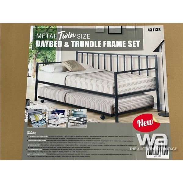 (UN-USED) METAL TWIN DAYBED & TRUNDLE FRAME SET