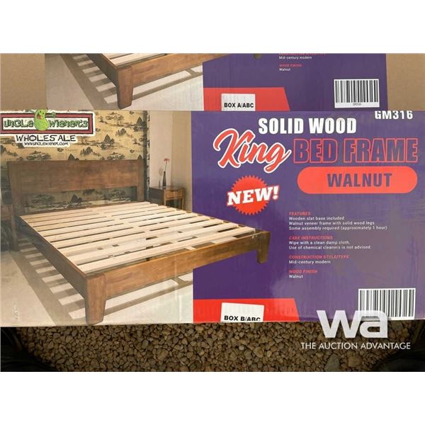 (UN-USED) WALNUT SOLID WOOD KING BED FRAME