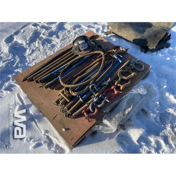PALLET OF BARS, CLEVISES & CABLE SLING