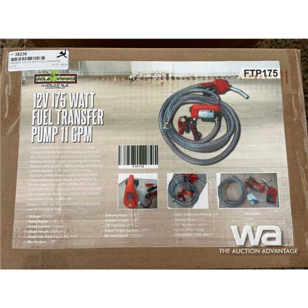 (UN-USED) 12V 175 WATT FUEL TRANSFER PUMP