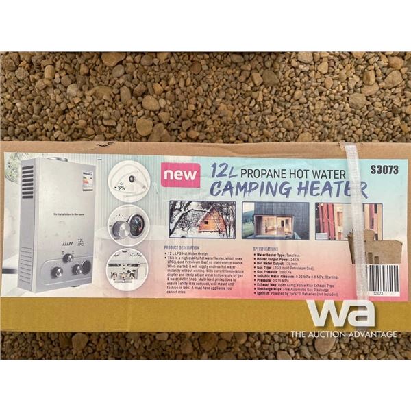 (UN-USED) 12L PROPANE HOT WATER CAMPING HEATER