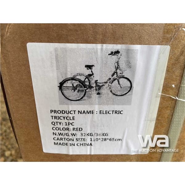 (UN-USED) RED ELECTRIC TRICYCLE W/ 2 BASKETS