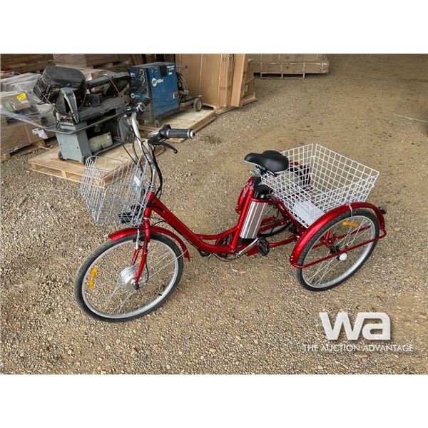 (UN-USED) RED ELECTRIC TRICYCLE W/ 2 BASKETS