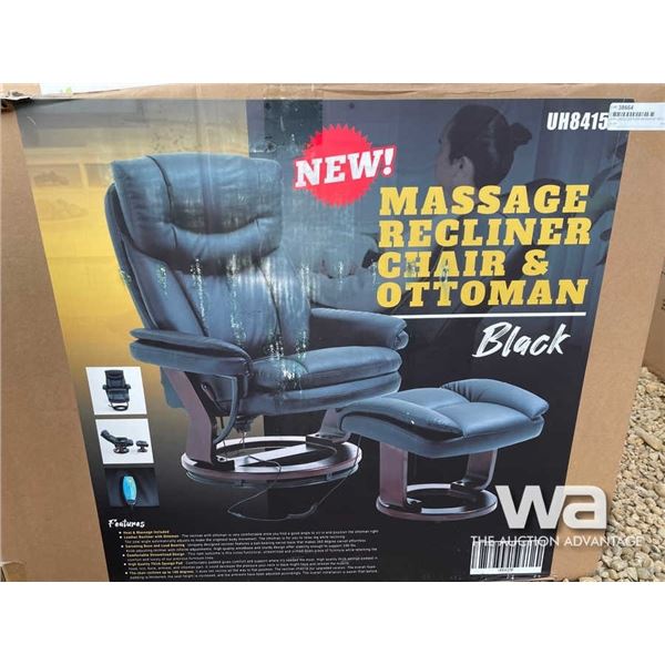 (UN-USED) LEATHER MASSAGE RECLINER CHAIR & OTTOMAN