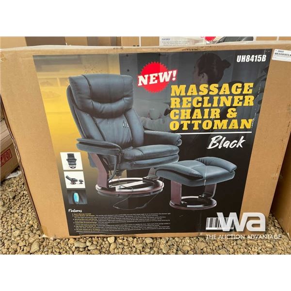 (UN-USED) LEATHER MASSAGE RECLINER CHAIR & OTTOMAN