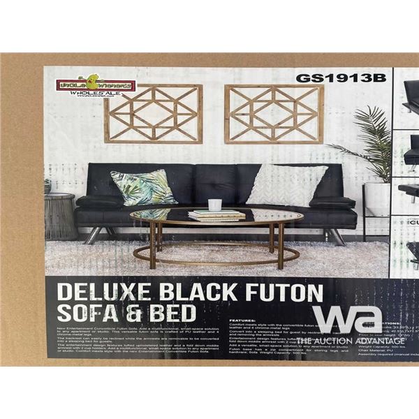 (UN-USED) DELUXE BLACK FUTON SOFA & BED