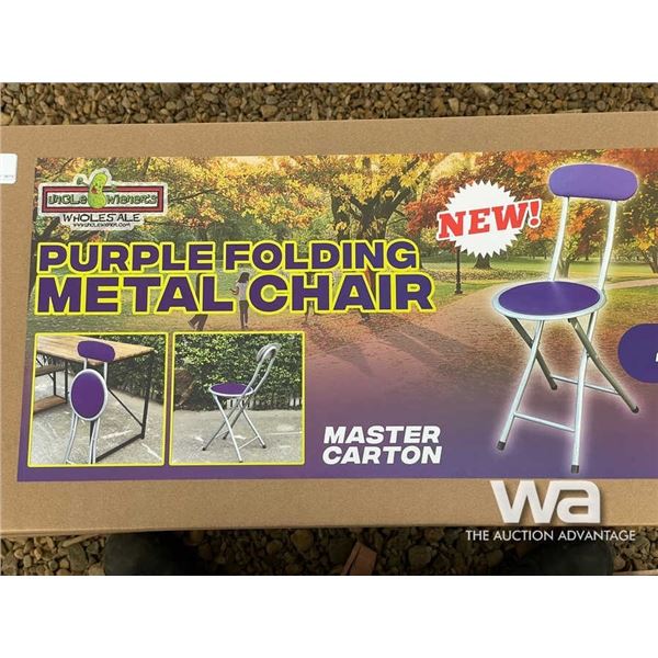 (UN-USED) (16) PURPLE FOLDING METAL CHAIRS