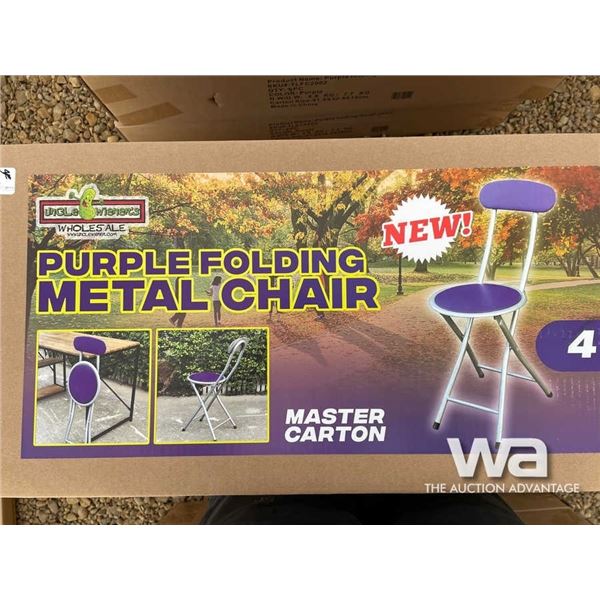 (UN-USED) (16) PURPLE FOLDING METAL CHAIRS