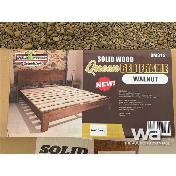 (UN-USED) WALNUT SOLID WOOD QUEEN BED FRAME
