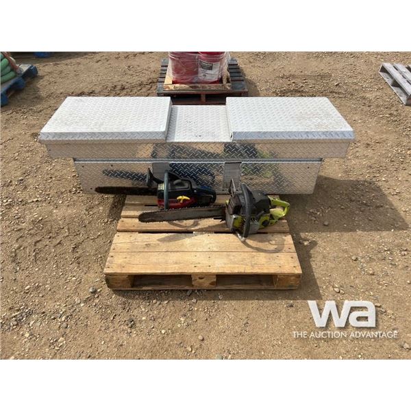 ALUMINUM JOCKEY BOX W/ TOOLS & (2) CHAINSAWS