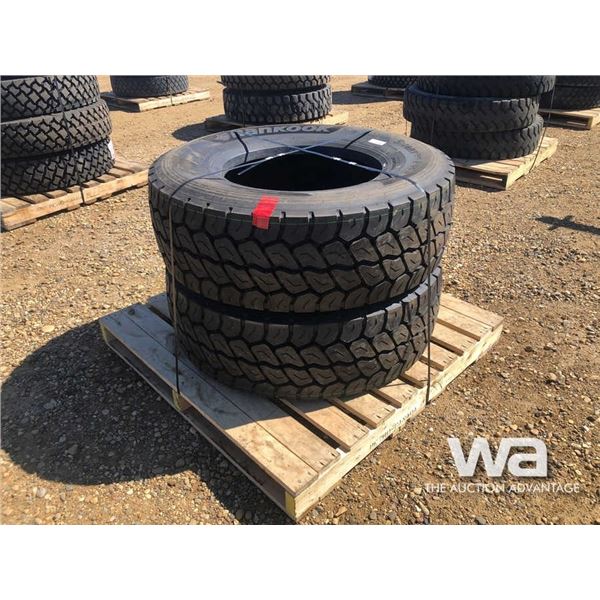 (2) HANKOOK AM15 385/65R22.5 TRUCK STEERING TIRES