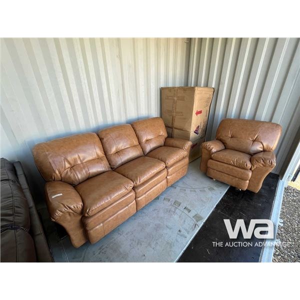 (UNUSED) LEATHER RECLINING SOFA, LOVESEAT & CHAIR