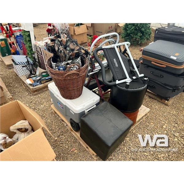 WALKER, GREY COOLER, BASKETS, STOOL, STEP LADDER