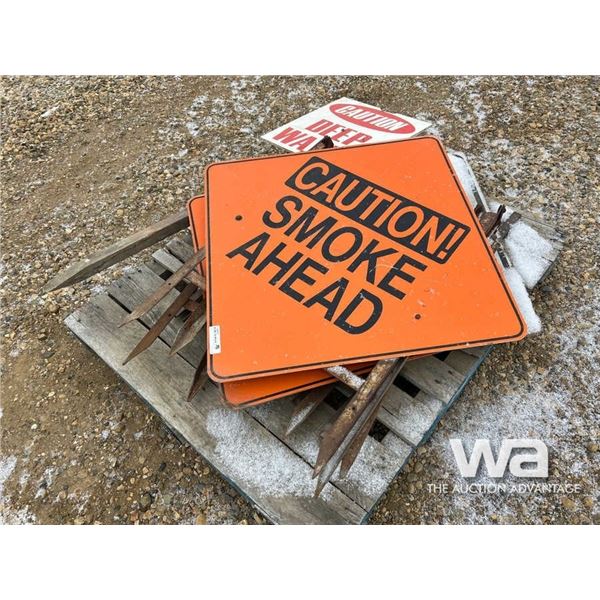 SMOKE AHEAD SIGN ON STANDS, DEEP WATER SIGNS