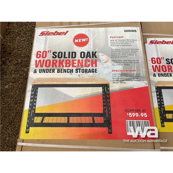 (UNUSED) 60" SOLID OAK WORKBENCH