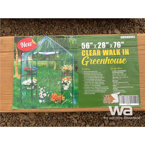 (UNUSED) 56" X 28" X 76" CLEAR WALK-IN GREENHOUSE