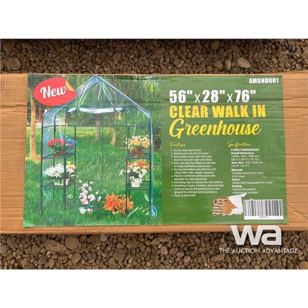 (UNUSED) 56" X 28" X 76" CLEAR WALK-IN GREENHOUSE