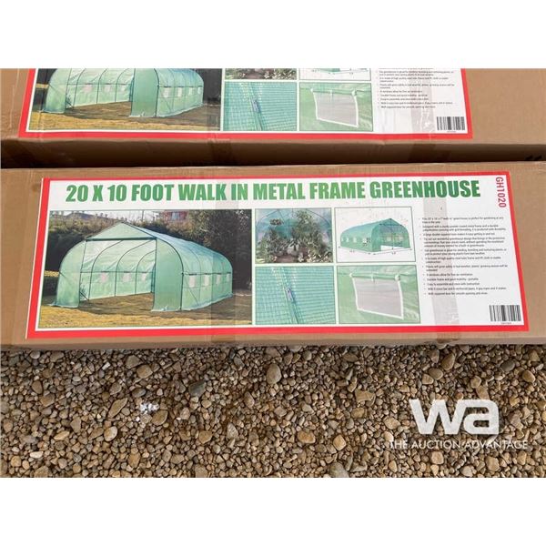 (UNUSED) 20 X 10 FT WALK-IN METAL FRAME GREENHOUSE