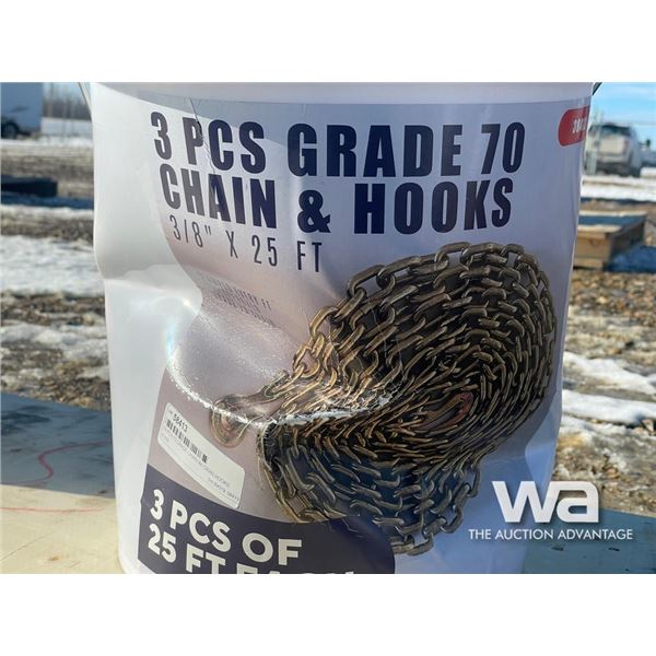 (3) PCS 70 GRADE CHAIN W/ GRAB HOOKS