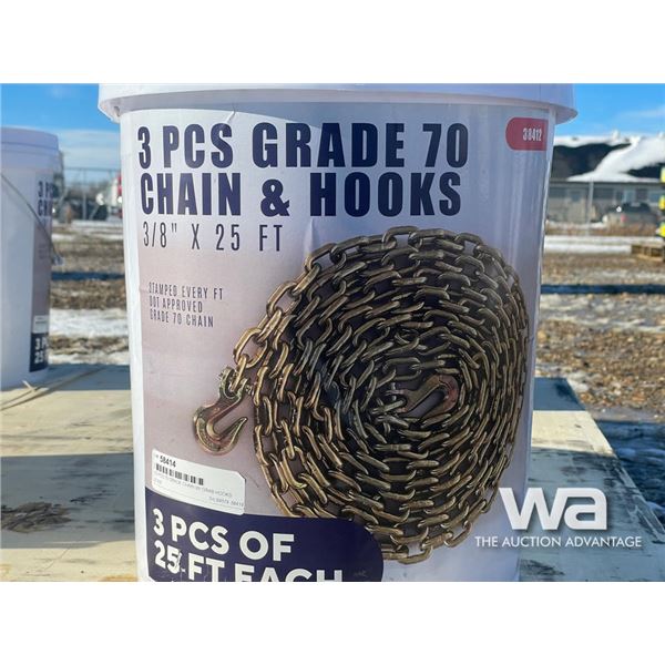(3) PCS 70 GRADE CHAIN W/ GRAB HOOKS