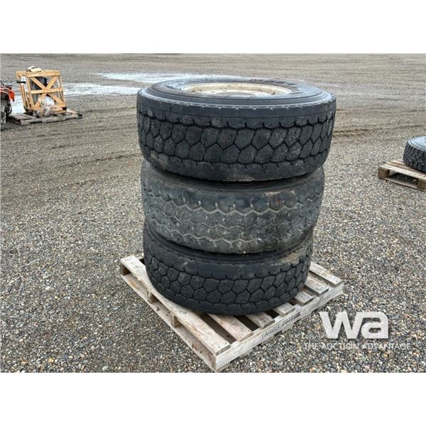 (3) 385/65R22.5 BRIDGESTONE TIRES ON RIMS